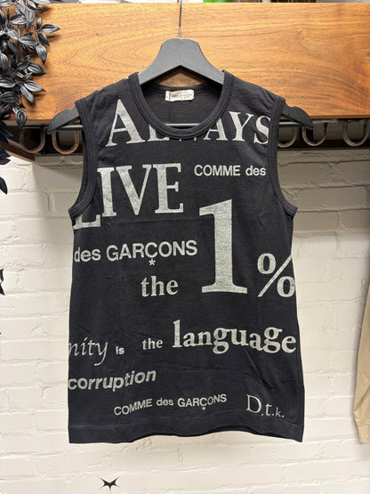 2003 Comme Des Garçons 'Language Corruption' Black Cotton Tank Top