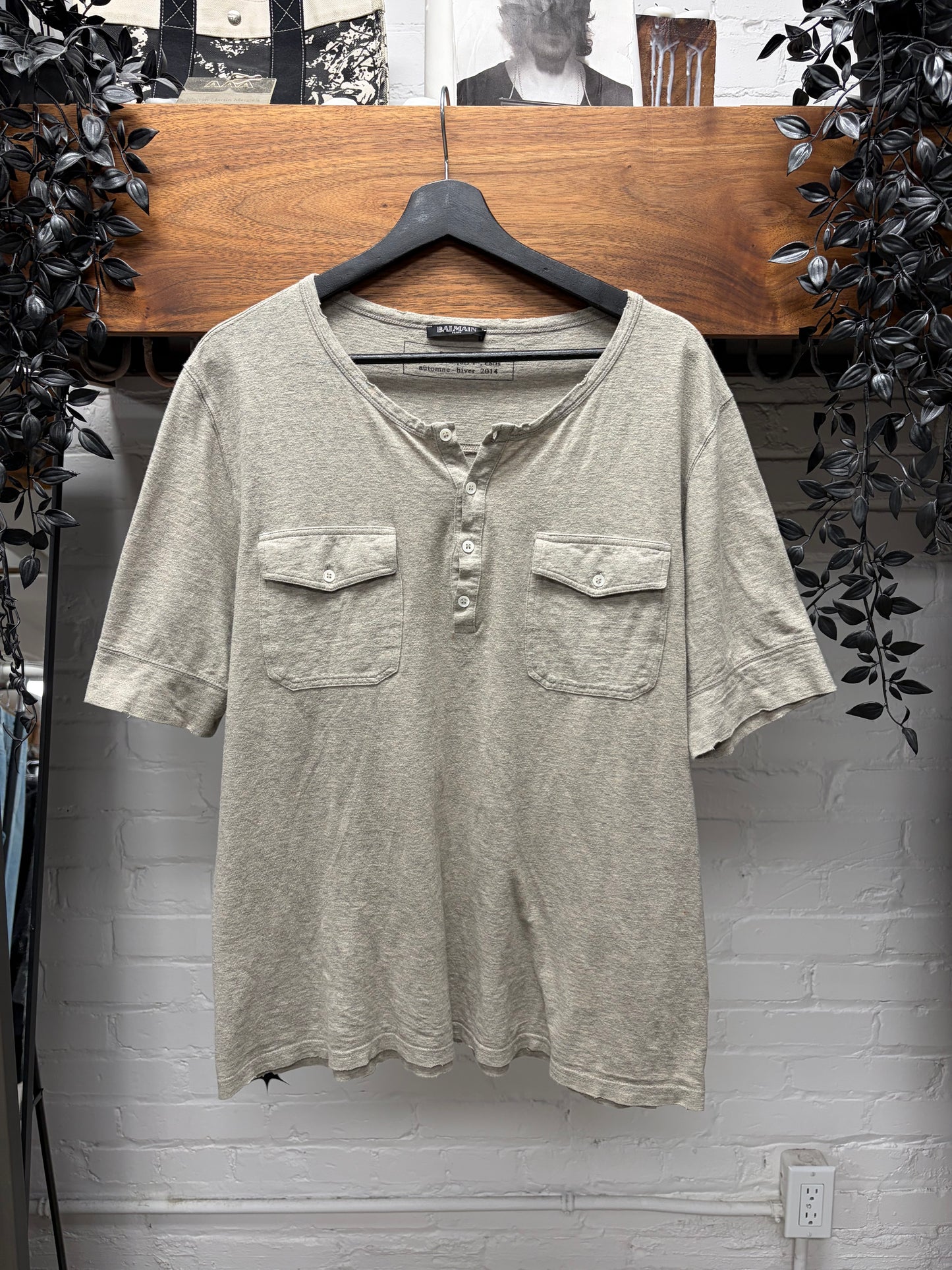 AW2014 Balmain ‘Henley’ Cotton Short Sleeve Shirt