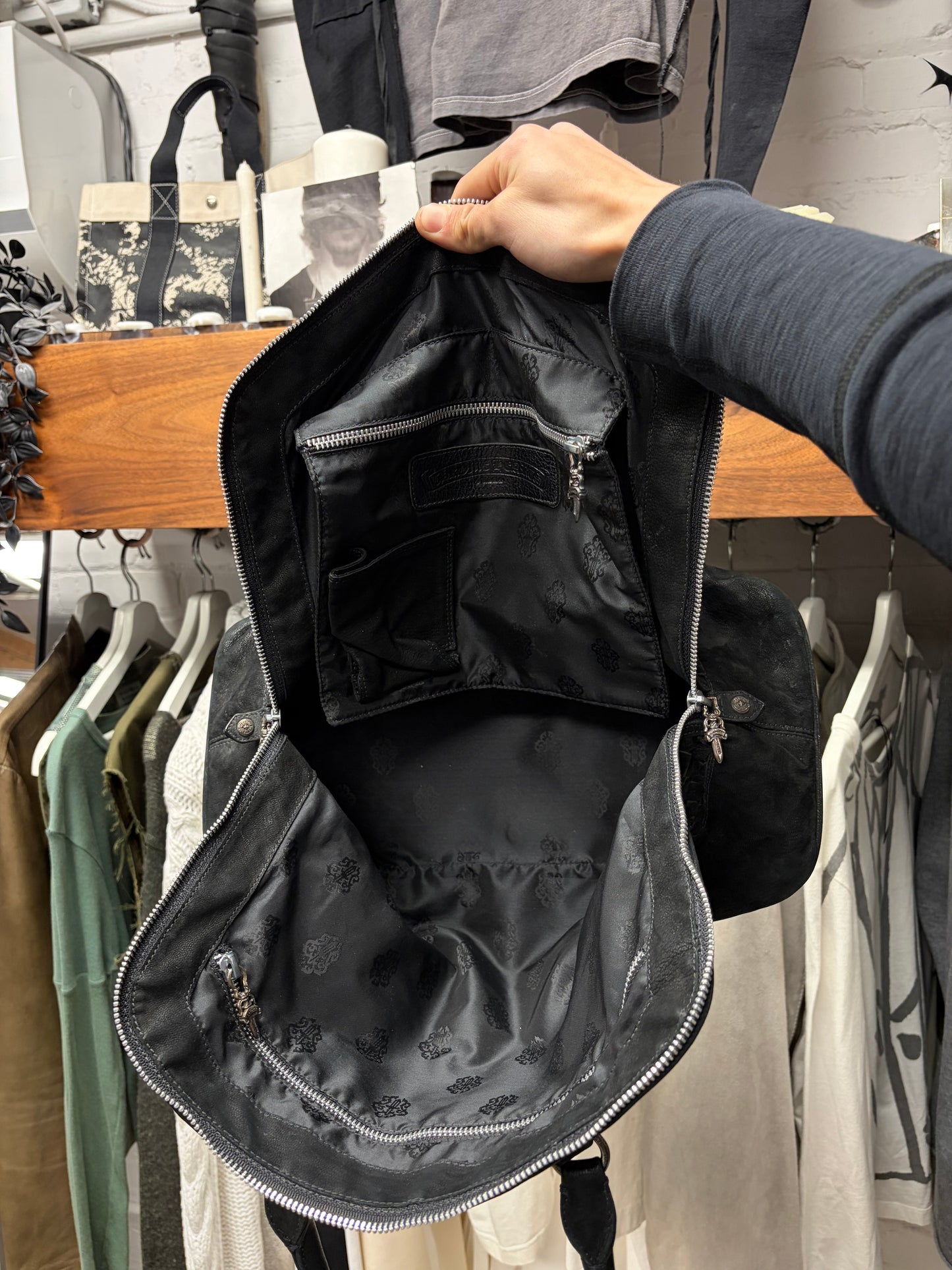 Chrome Hearts Woven Pony Hair ‘Slouchy Mo’ Massive Dagger Black Handbag