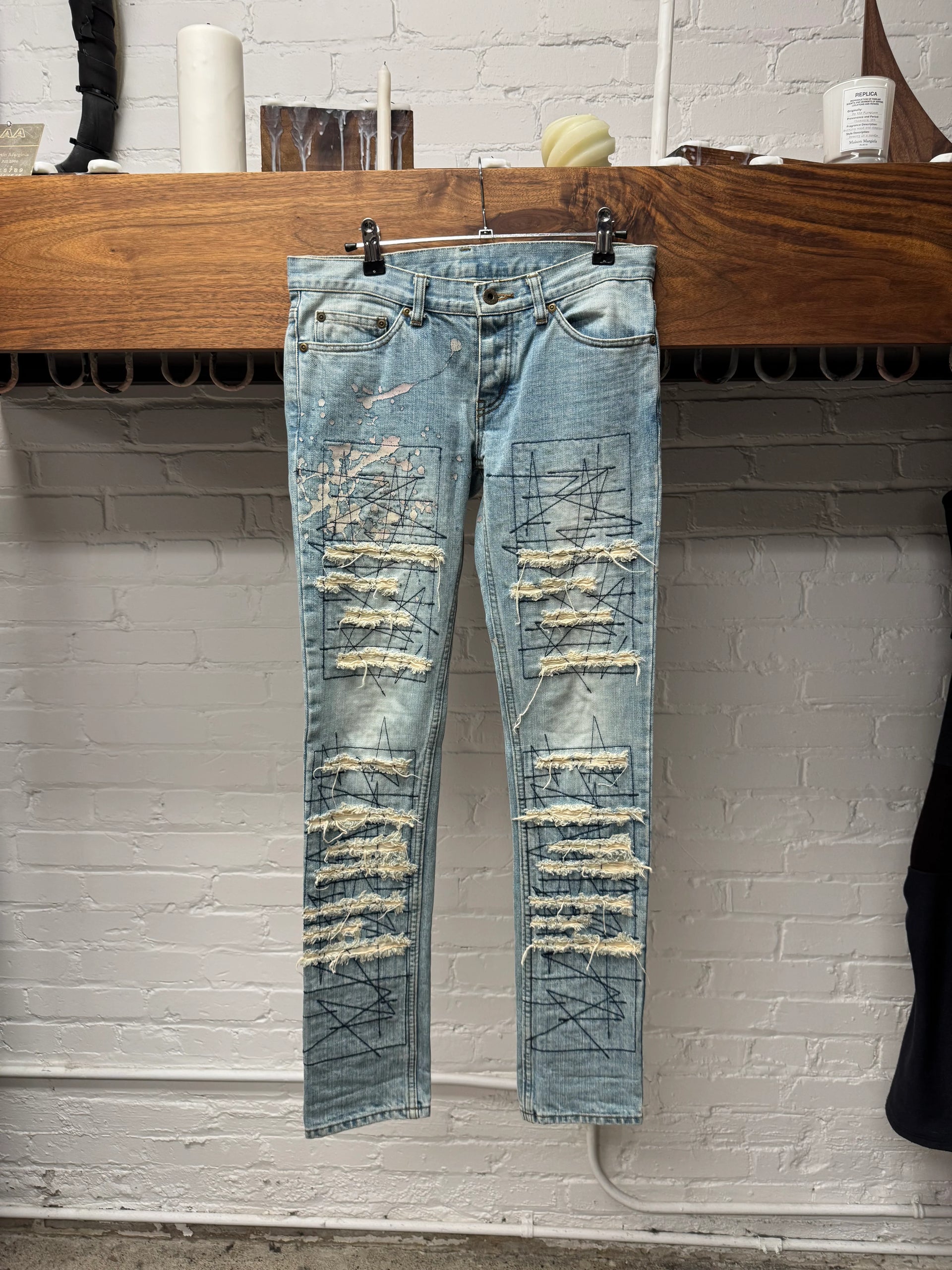 【archive】 00s coating skinny 2000s Hysteric Glamour Distressed Light Wash Blue Skinny
