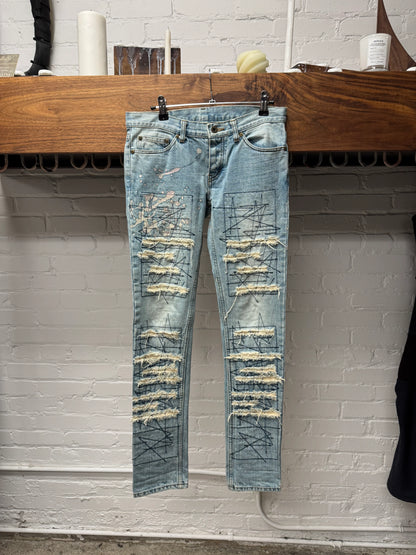 2000s Hysteric Glamour Distressed Light Wash Blue Skinny Jeans