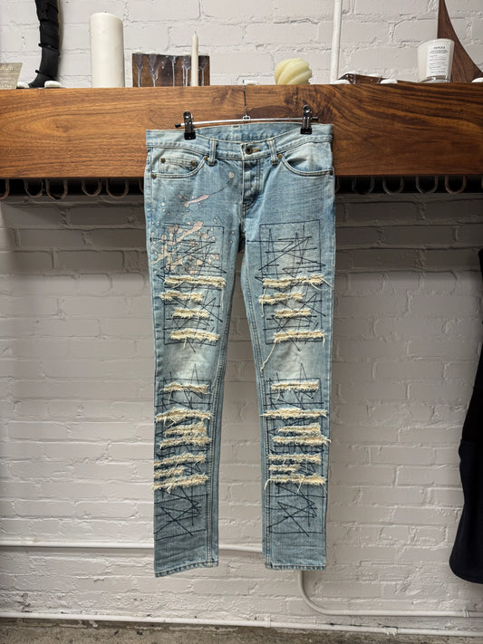 2000s Hysteric Glamour Distressed Light Wash Blue Skinny Jeans