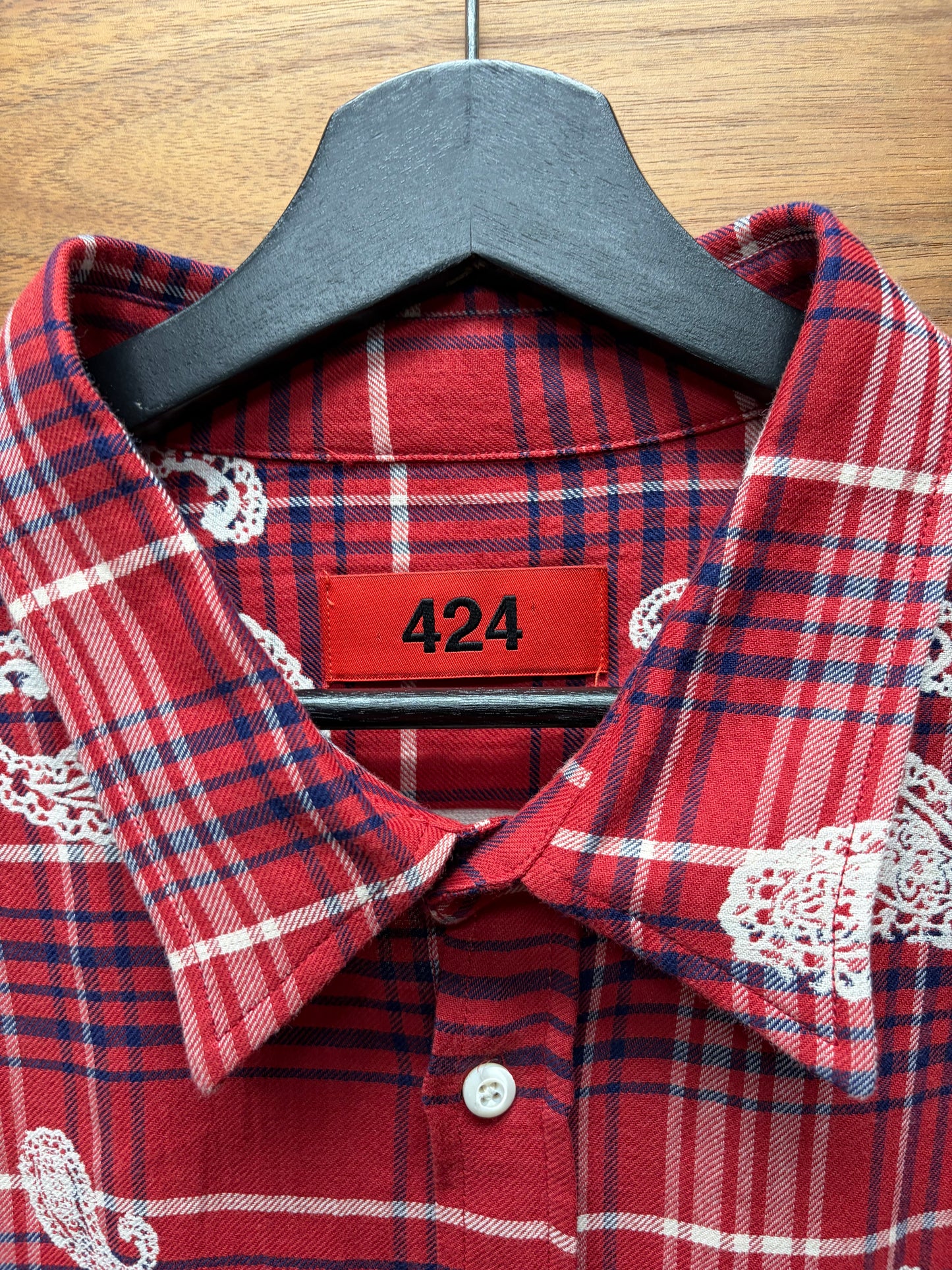 424 ‘Raw Hem’ Paisley/Plaid Red Button Up Flannel Shirt