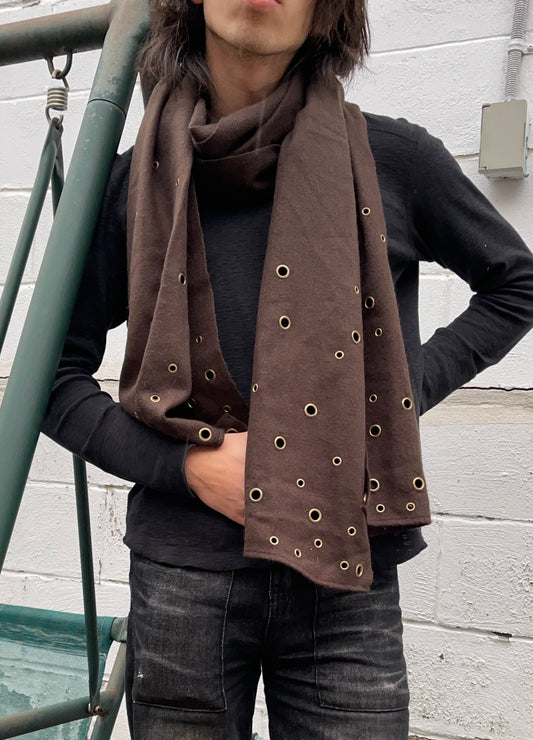 Vintage Rivet Pierced Brown Scarf