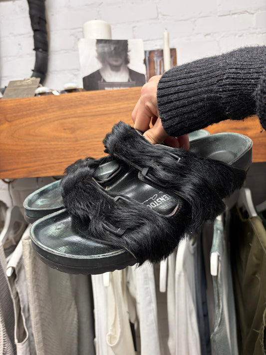2021 Rick Owens x Birkenstocks Black Pony-Hair ‘Arizona’ Sandals