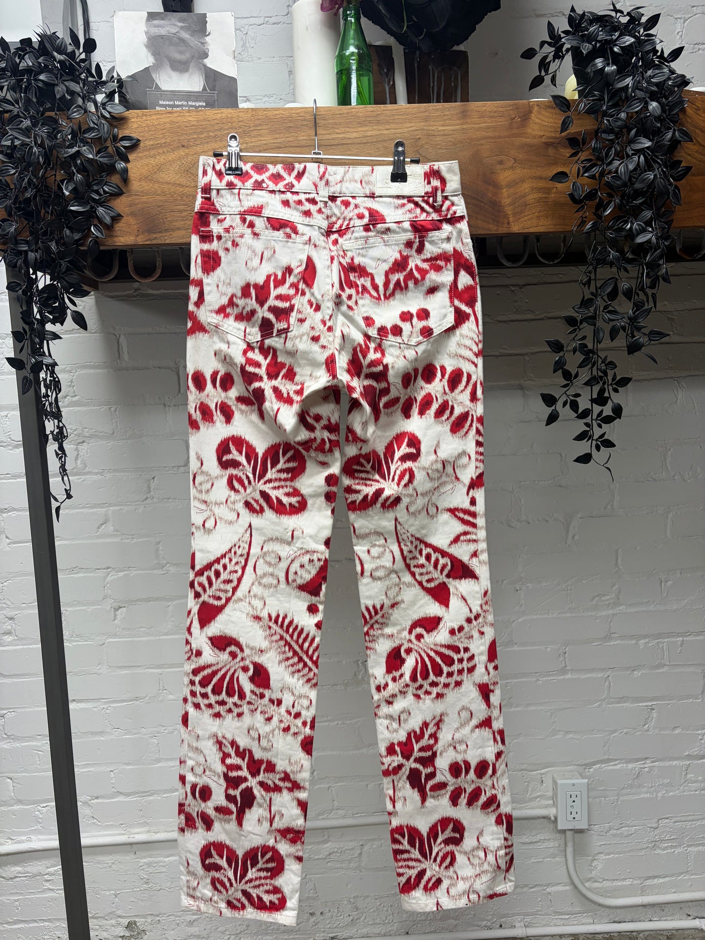 SS2000 Gucci by Tom Ford Floral Patterned Red/White Straight Leg Denim