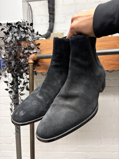 Saint Laurent Black Suede ‘Wyatt’ Pointed Toe Boots