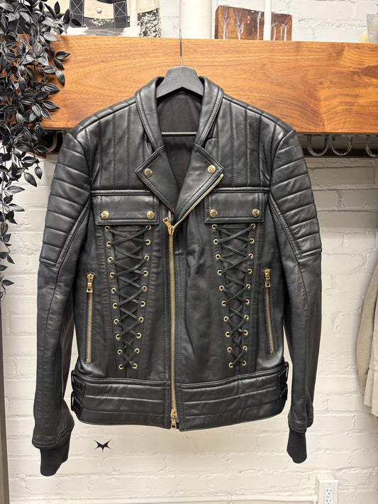 Balmain by Olivier Rousteig ‘Corset Lace’ Leather Biker Jacket