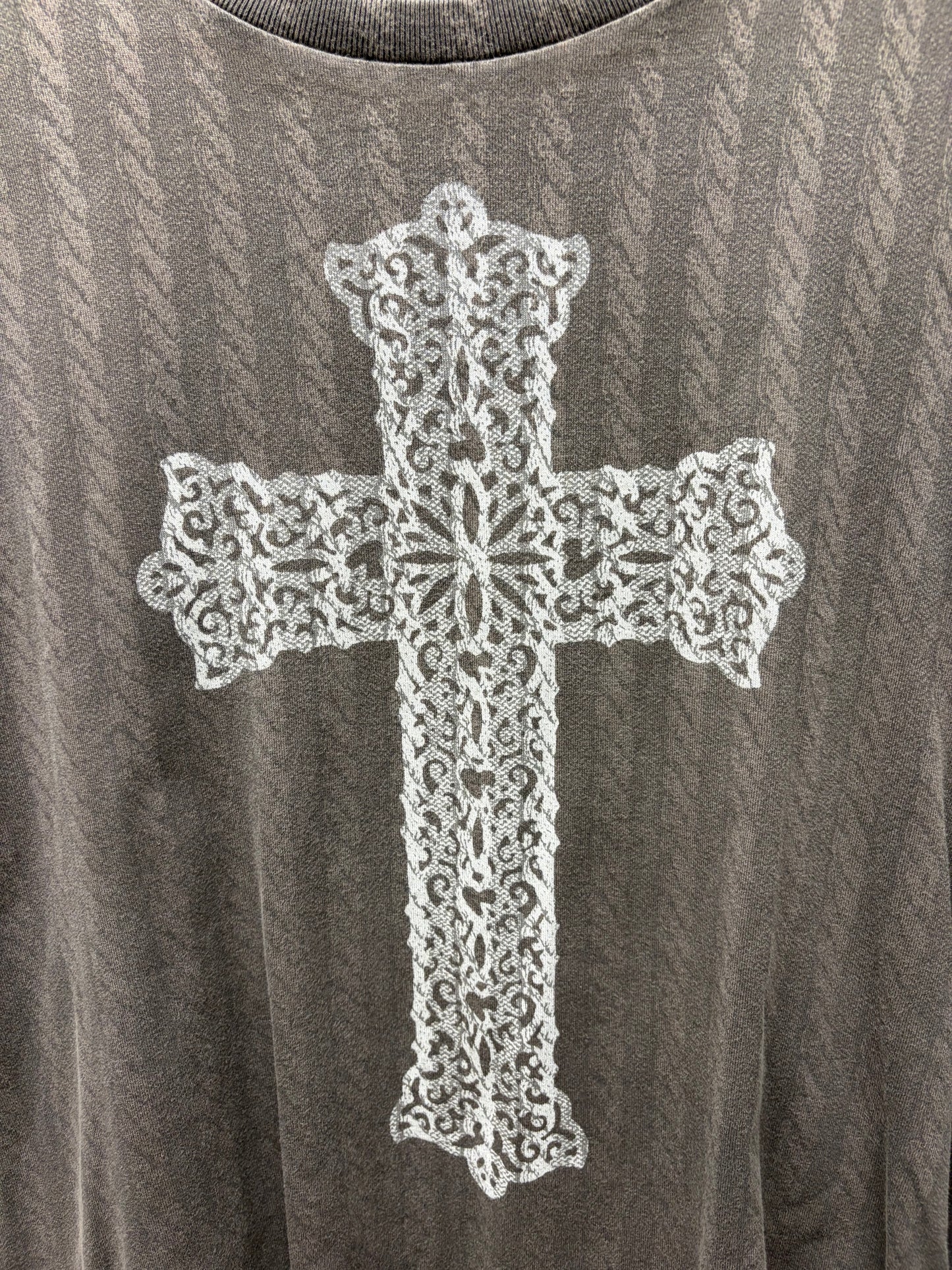 AW2007 Number (N)ine ‘Love God Murder’ Celtic Cross Distressed Brown Graphic T-Shirt