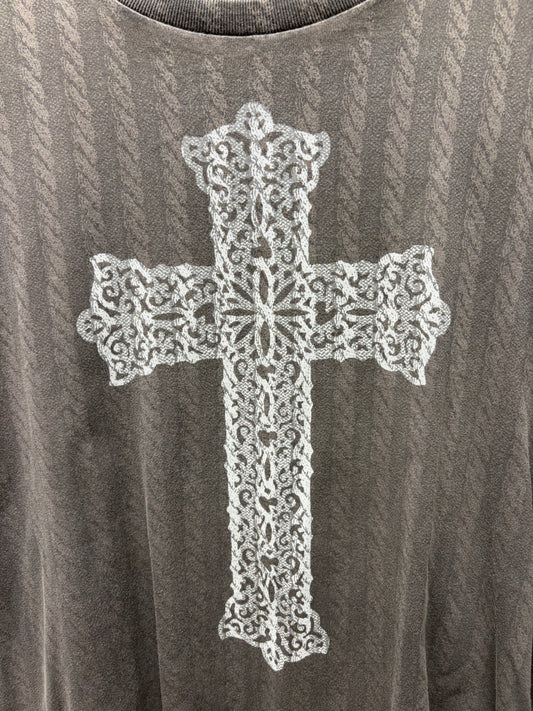 AW2007 Number (N)ine ‘Love God Murder’ Celtic Cross Distressed Brown Graphic T-Shirt