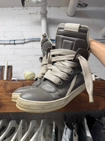 Rick Owens ‘Jumbo Lace’ Grey/Milk Leather ‘Geobasket’ High Top Sneakers