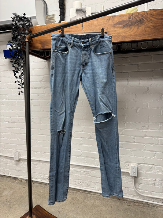 2017 Saint Laurent Pocket Logo ‘D14’ Distressed Blue Denim