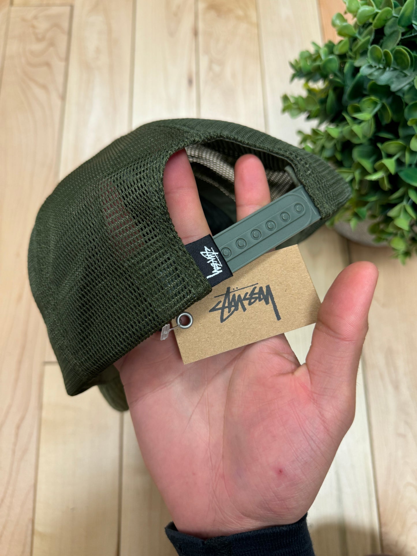 Stussy Corduroy Sage Green/White Strapback Logo Hat