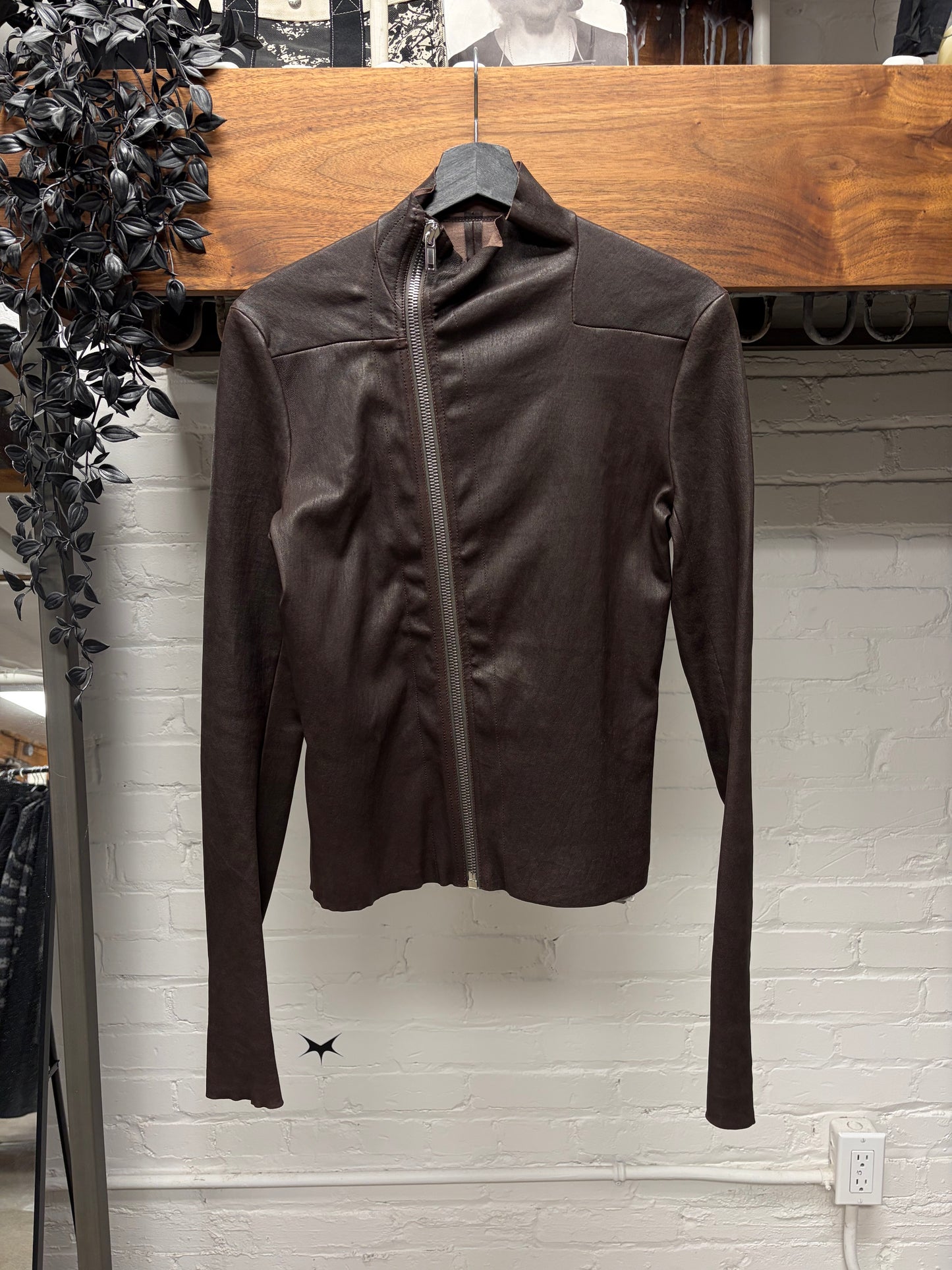 SS2025 Rick Owens ‘Hollywood’ Mahogany Red Raw Lambskin Leather ‘Gary’ Jacket