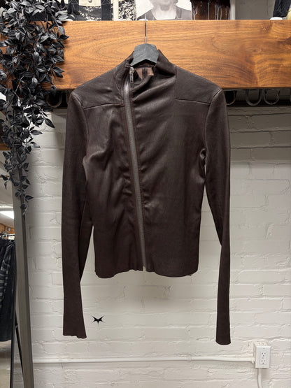 SS2025 Rick Owens ‘Hollywood’ Mahogany Red Raw Lambskin Leather ‘Gary’ Jacket