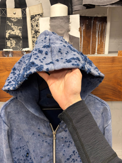 Amiri Shotgun Distressed Blue Cashmere Zip-Up Hoodie