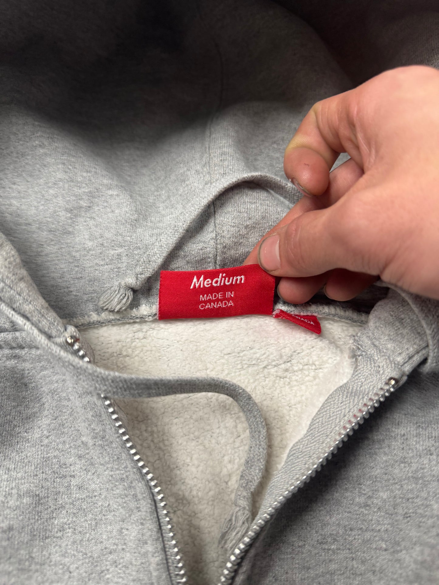 Supreme Ribbing Logo Heather Grey Zip Up Hoodie