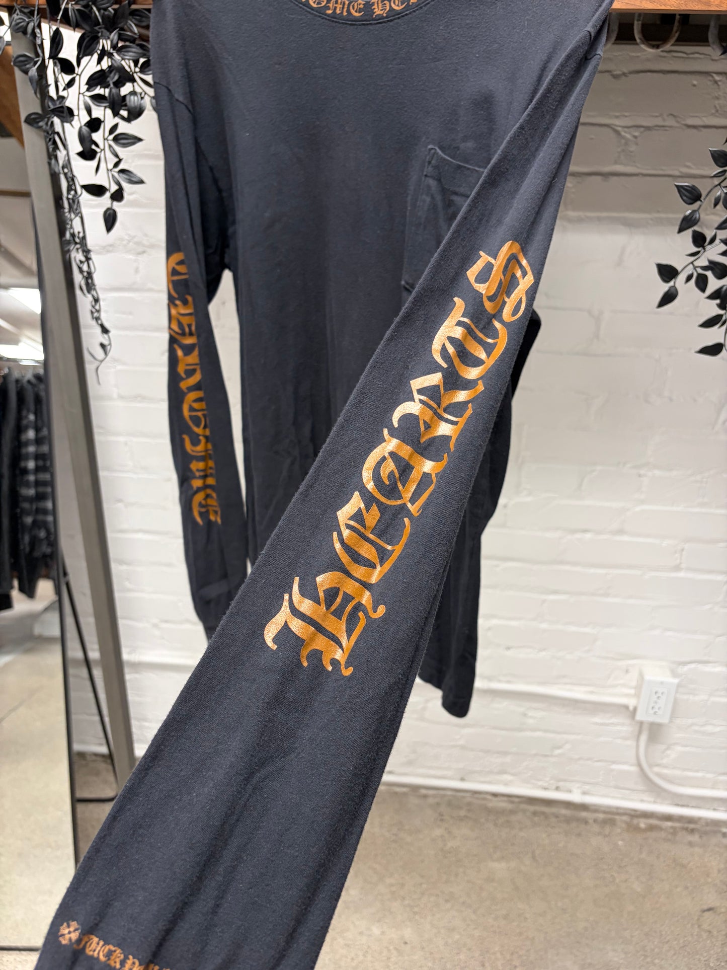 Vintage Chrome Hearts Scroll Neck Black Long Sleeve Shirt