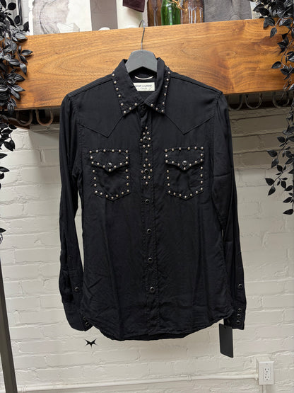 SS2015 Saint Laurent by Hedi Slimane Studded Black Western Button Up Shirt
