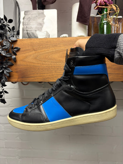 Saint Laurent 'SL/10H' Black/Blue Leather Court High Top Sneakers