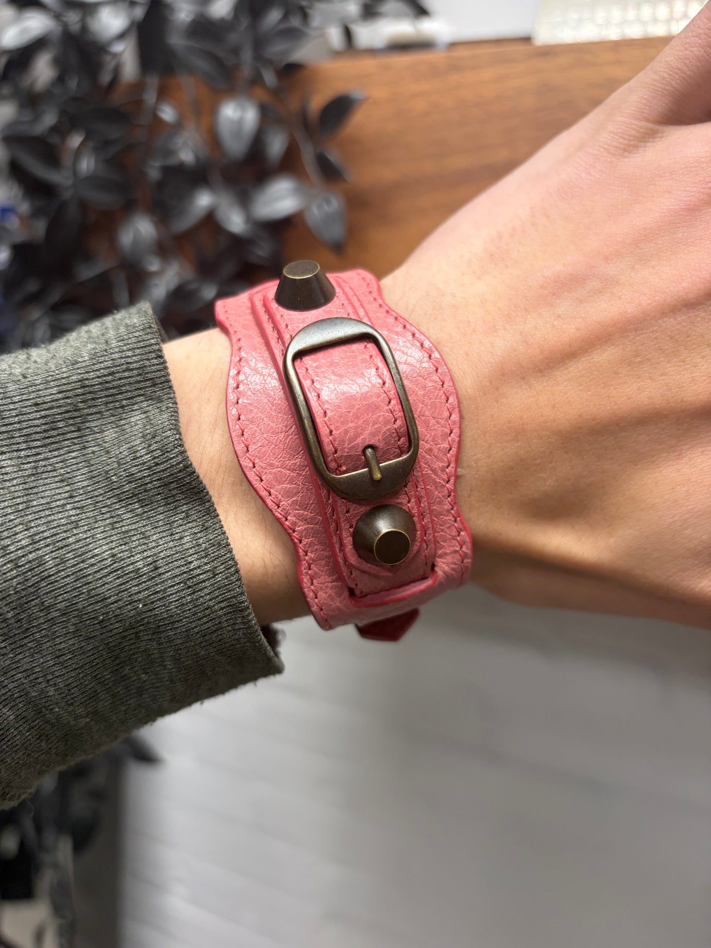 Balenciaga ‘Arena’ Pink Leather Bracelet