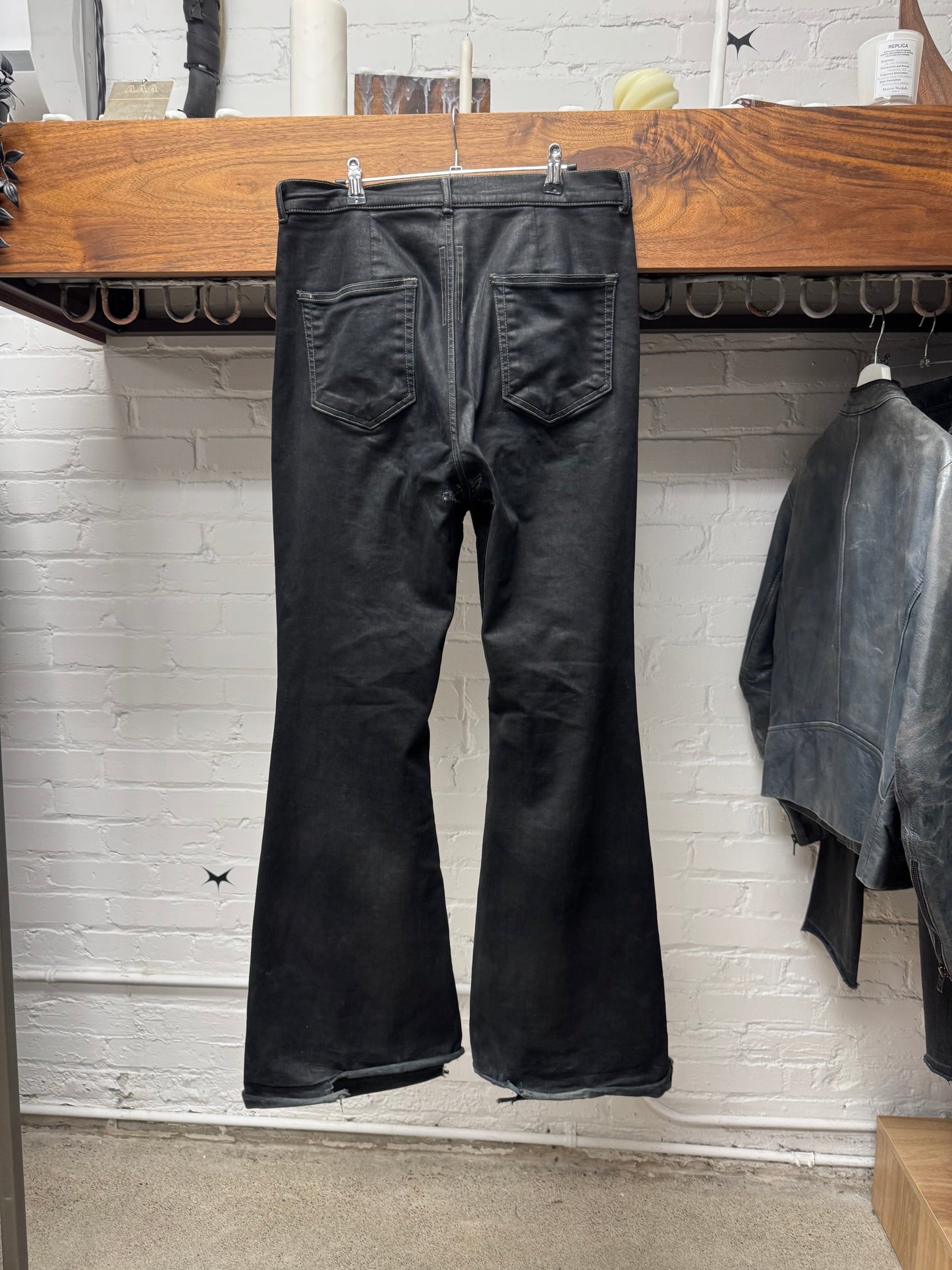 Rick Owens DRKSHDW ‘Bolans’ Bootcut Waxed Black Flared Denim