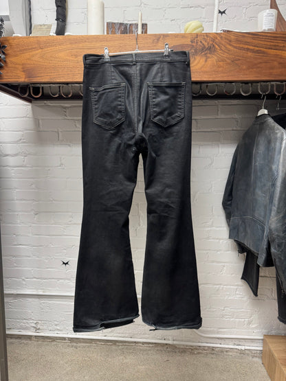 Rick Owens DRKSHDW ‘Bolans’ Bootcut Waxed Black Flared Denim