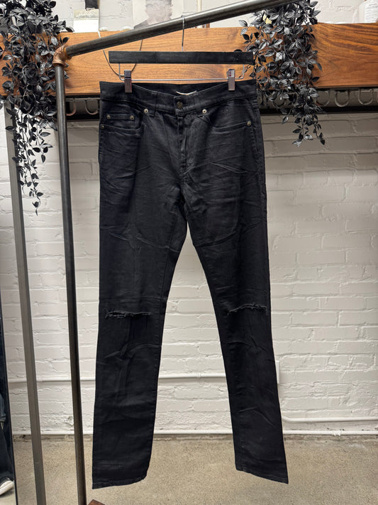 2017 Saint Laurent Black Distressed ‘D02’ Skinny Jeans