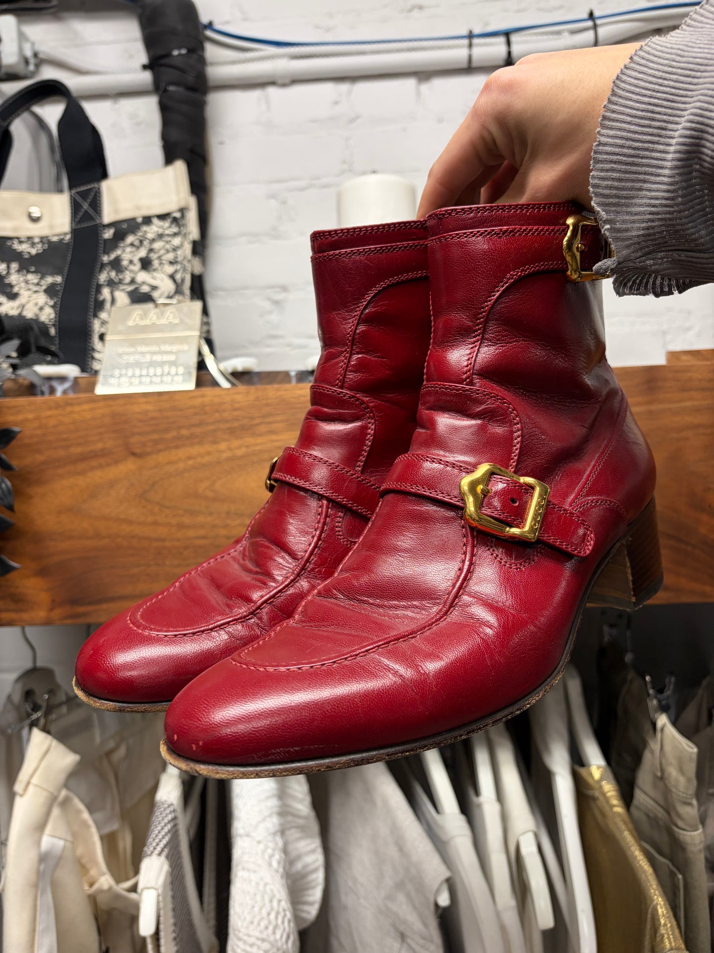 AW2019 Gucci by Alessandro Michele ‘Sucker’ Red Platform Leather Pointed Toe Boots
