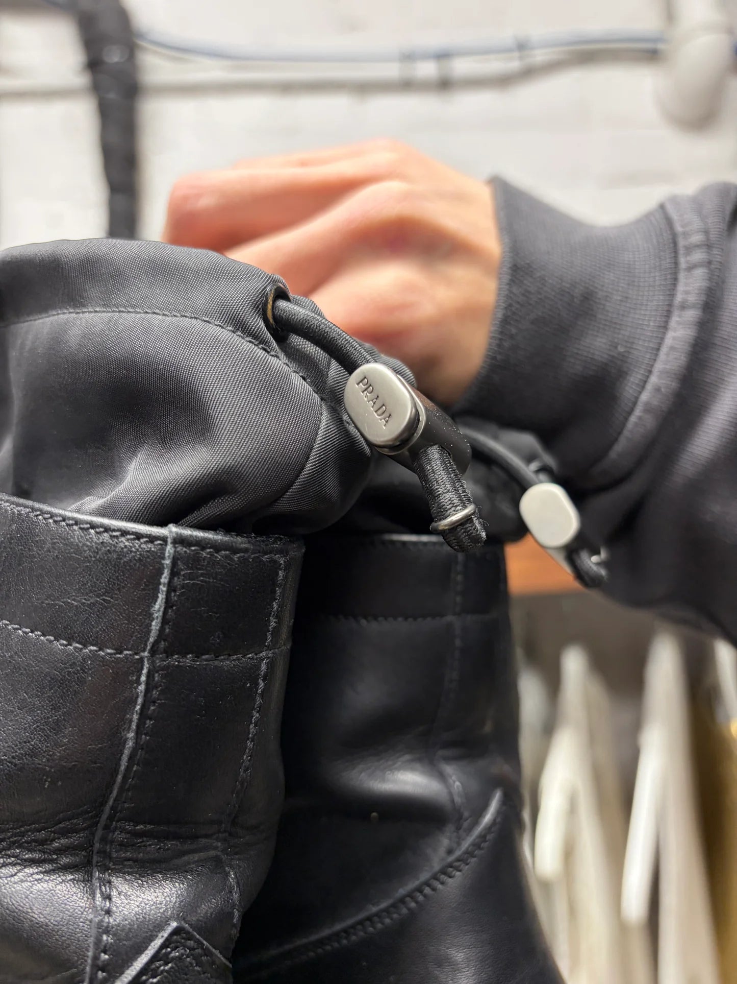 Vintage Prada Mainline Leather/Black Nylon Shell Ankle Boots