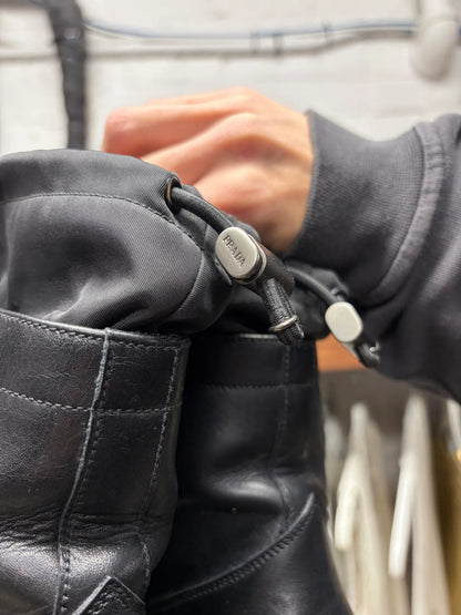 Vintage Prada Mainline Leather/Black Nylon Shell Ankle Boots