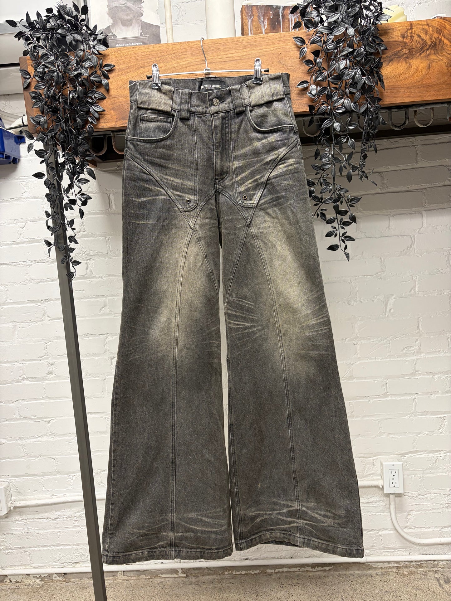 No Faith Studios Sun Faded ‘Dune’ Flared Leg Denim