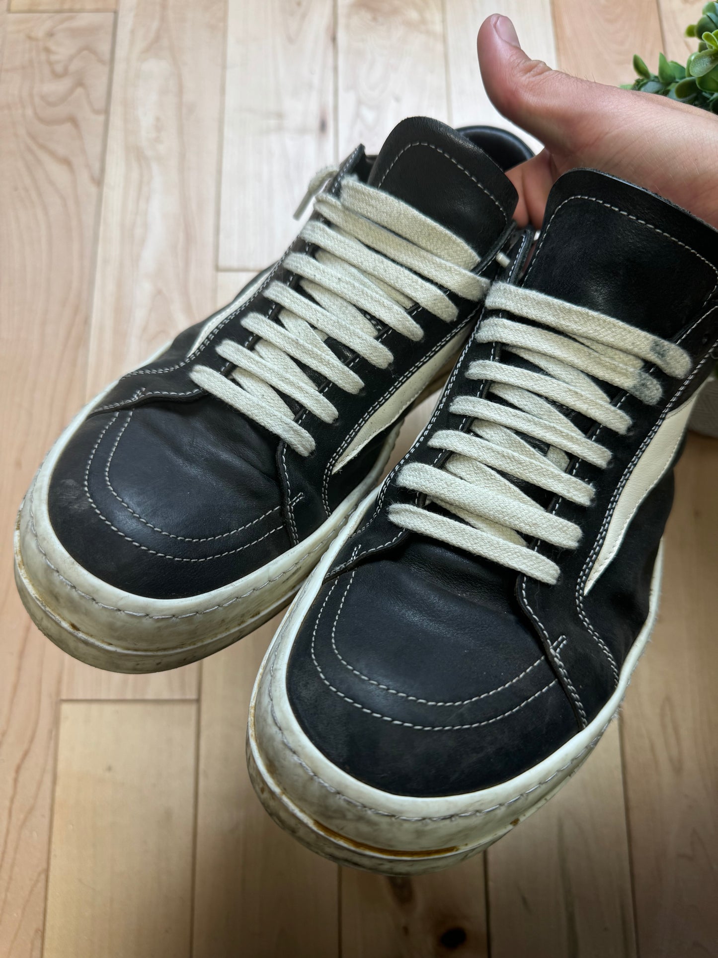 Rick Owens ‘Vans’ Black Leather Low Top Sneakers