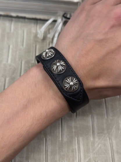 Chrome Hearts Cross Ball Button Snap Leather Bracelet