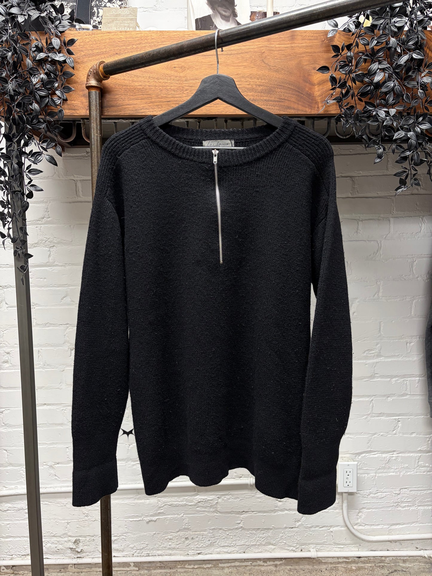 Yohji Yamamoto Pour Homme Quarter Zip Black Wool Knit Sweater