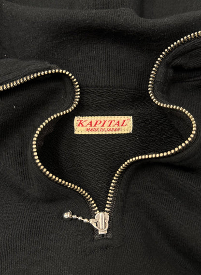 Kapital Quarter Zip ‘Smiley’ Elbow Patch Sweatshirt
