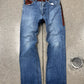 AW2006 Maison Martin Margiela Red Paint Coated Leather Patchwork Denim