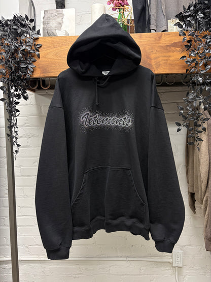 SS2020 Vetements ‘Rhinestone’ Cursive Black Logo Hoodie