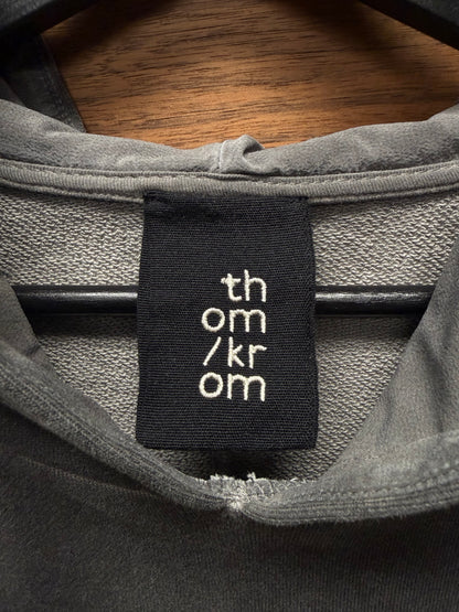 Thom Krom Dyed Grey Scar-Stitch Patched Pullover Hoodie