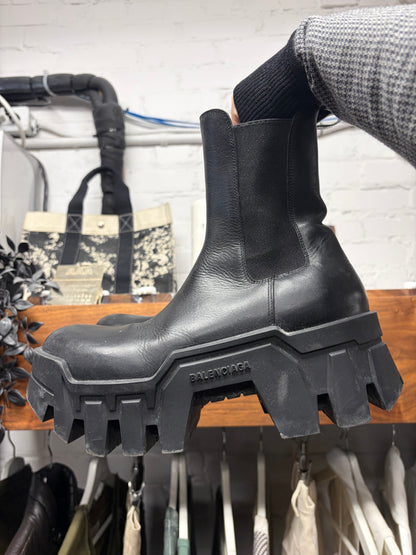 Balenciaga ‘Bulldozer’ Black Platform Sole Leather Combat Boots
