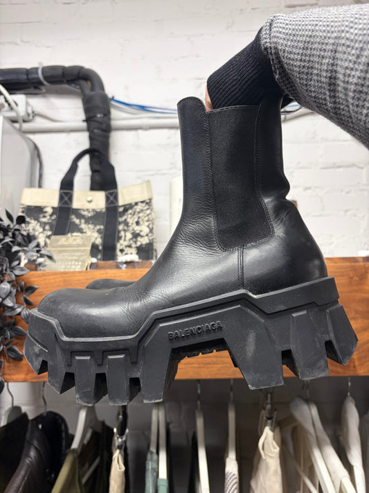 Balenciaga ‘Bulldozer’ Black Platform Sole Leather Combat Boots
