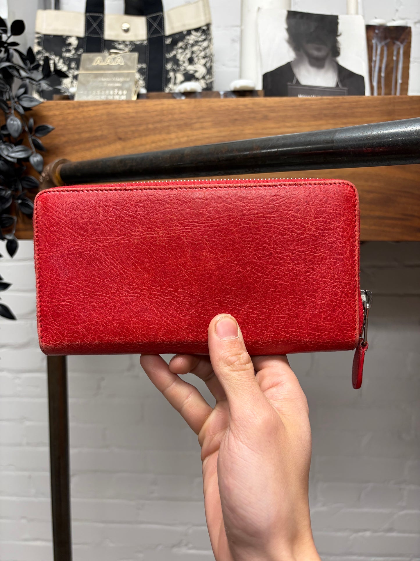 Balenciaga Red Leather ‘Brogue’ Continental Long Wallet