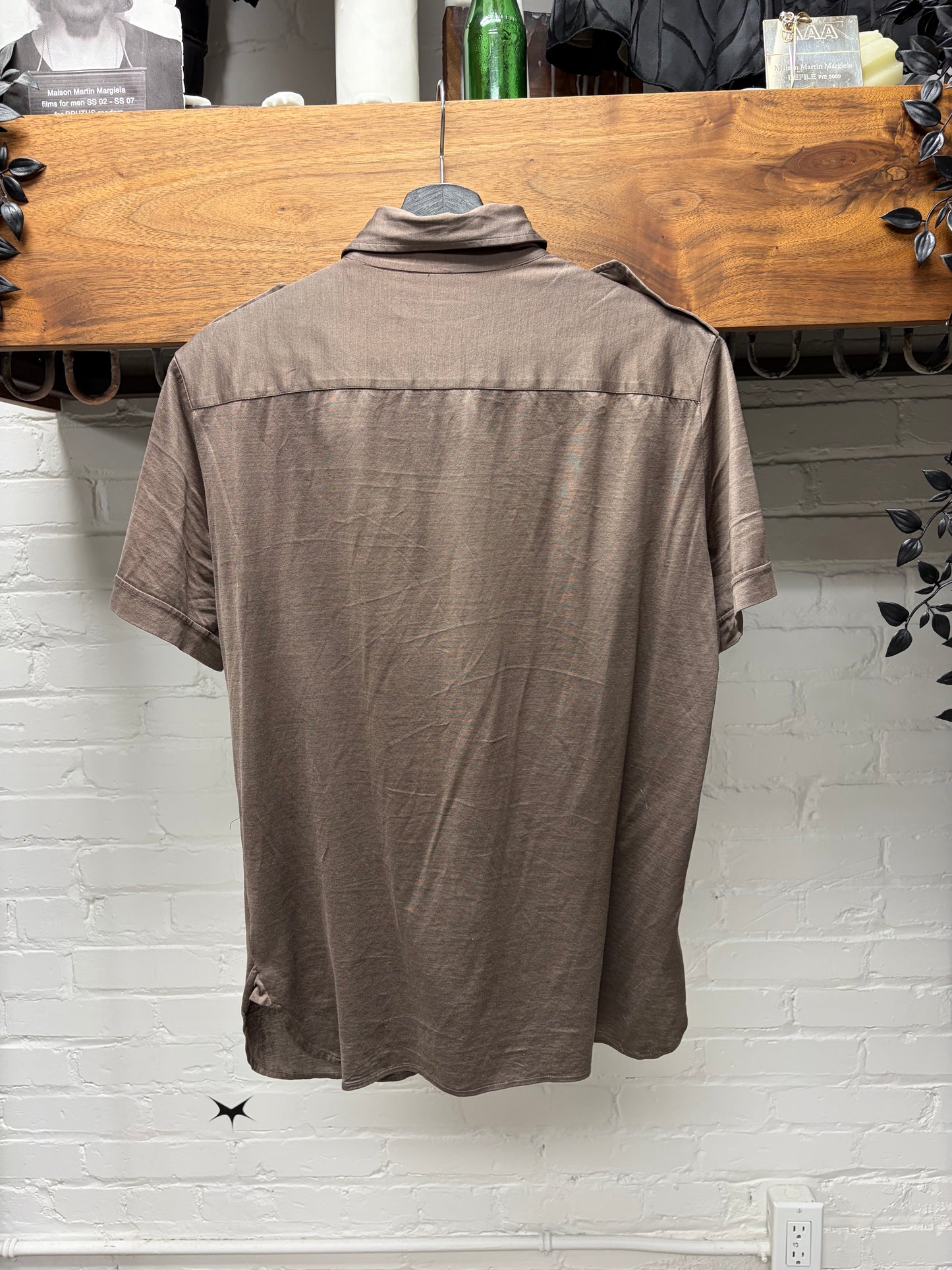 Gucci by Frida Giannini ‘Glossy Cotton’ Brown Military Inspired Button Up Shirt
