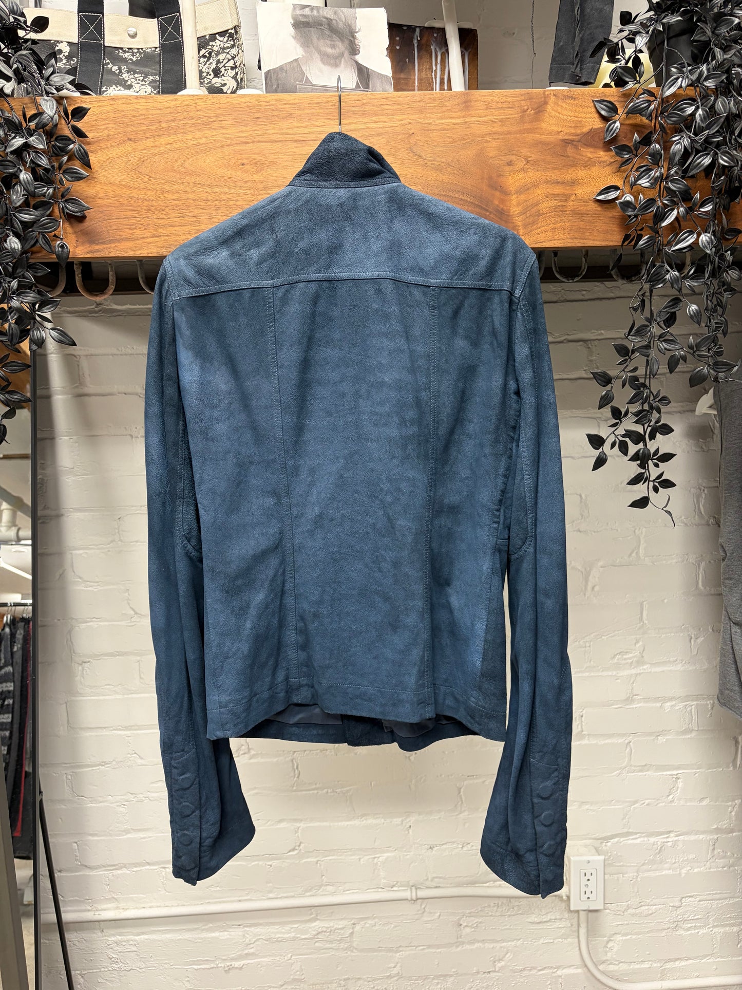 AW2018 Rick Owens Sisyphus ‘Mollino’ Olympic Blue High Neck Zip Blistered Lambskin Leather Jacket