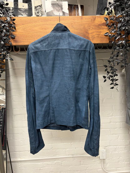 AW2018 Rick Owens Sisyphus ‘Mollino’ Olympic Blue High Neck Zip Blistered Lambskin Leather Jacket