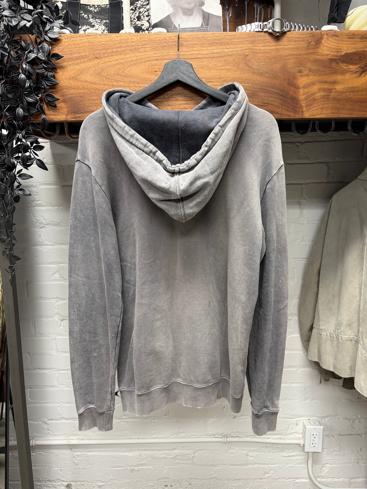 2018 Saint Laurent ‘Box Logo’ Minimal Stone Washed Grey Hoodie
