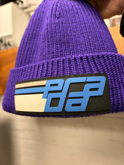 AW2018 Prada Ribbed Purple Wool Logo Beanie