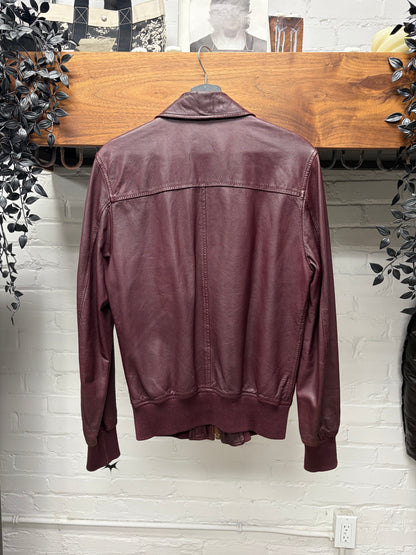 Dolce & Gabbana ‘Wine Red’ Lambskin Leather Collared Jacket
