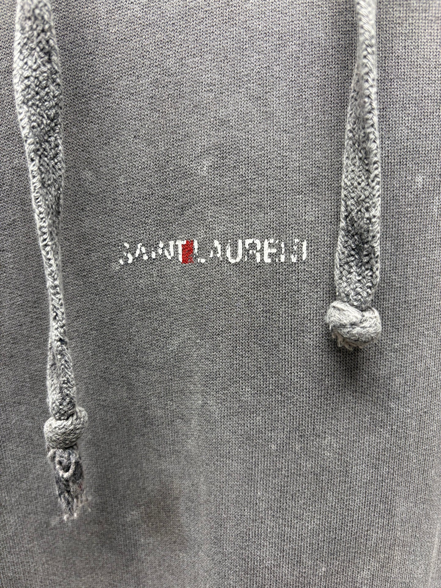 2018 Saint Laurent ‘Box Logo’ Minimal Stone Washed Grey Hoodie