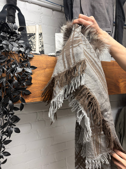 2000s Gucci Genuine Fox Fur Trim GG Monogram Scarf